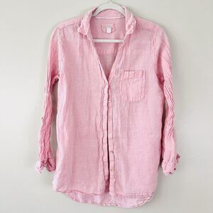 Sigrid Olsen 100% Linen Pink Button Down Lightweight Breezy Blouse Lagenlook Lg